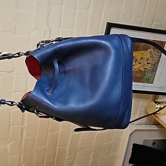 PRADA Authentic Blue Calf Leather Bucket Bag with Fringe Detail UPDATED 💙 - Picture 12 of 17